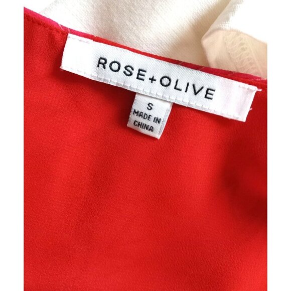 Rose + Olive Womens Chic Hot PInk/Orange Gold Thread Floral Ruffle Strap Tank To - Picture 2 of 14